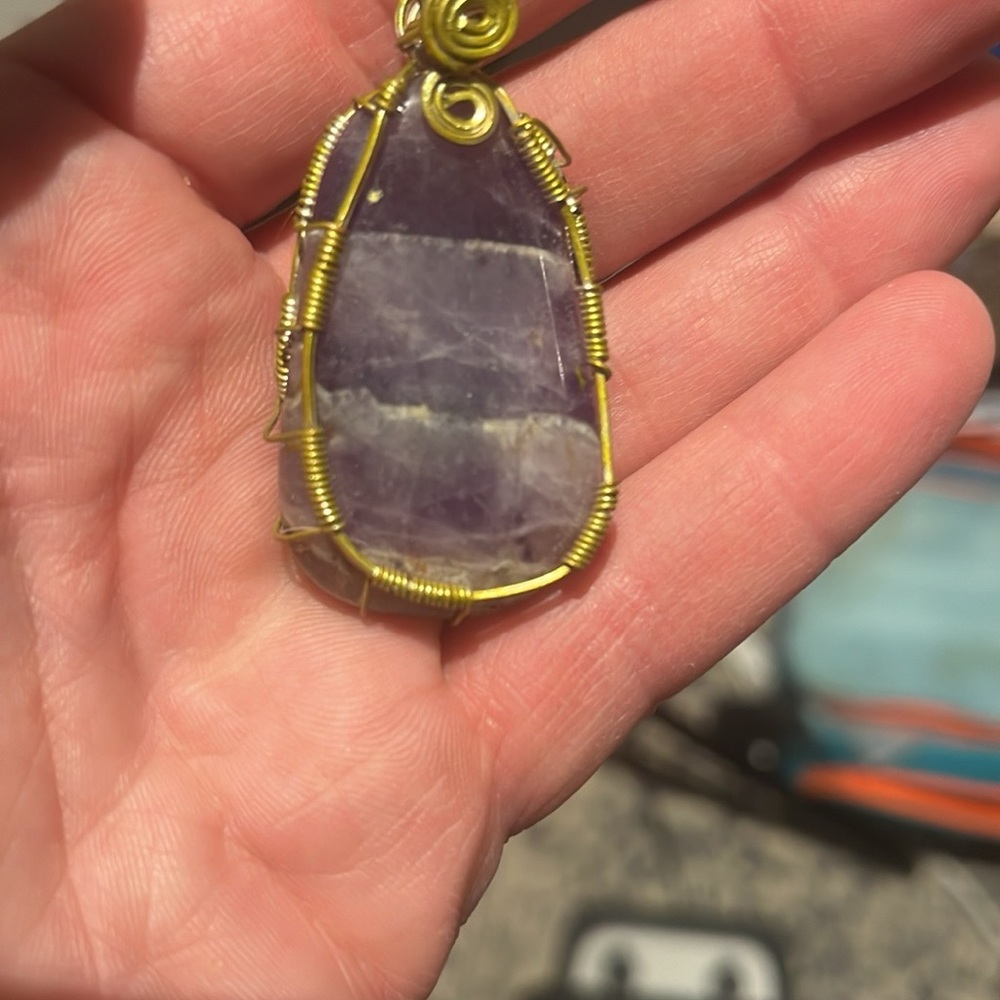 Gold Wire Wrapped Amethyst Pendant Necklace.